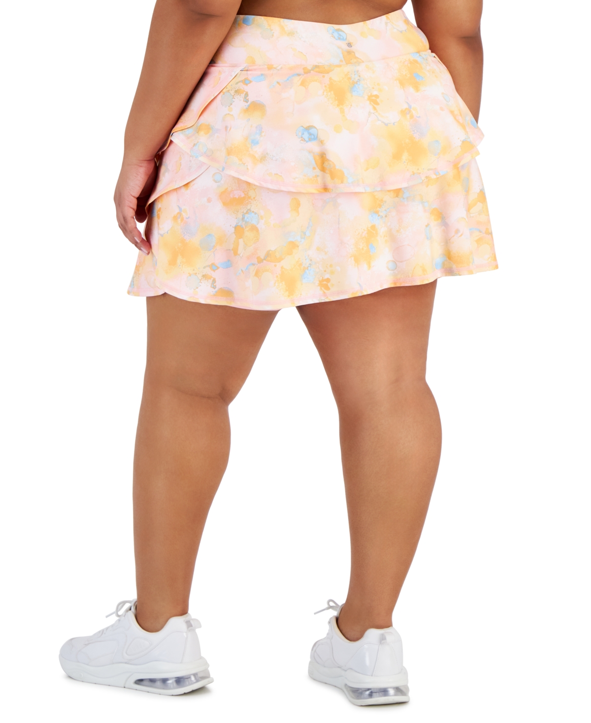 Shop Id Ideology Plus Size Dreamy Bubble-printed Tiered Flounce Pull-on Skort, Created For Macy's In Pink Icing
