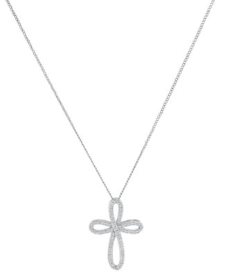 Diamond Curved Openwork Cross 18" Pendant Necklace (1/2 ct. t.w.) in Sterling Silver