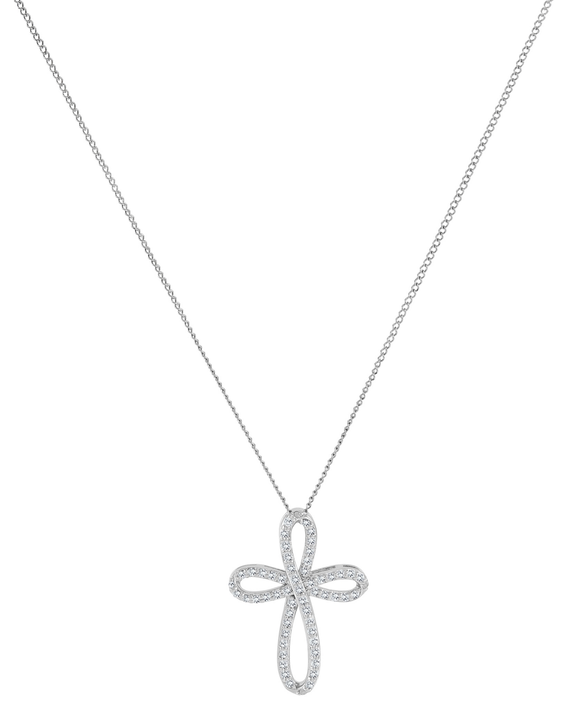 Macy's Diamond Curved Openwork Cross 18" Pendant Necklace (1/2 Ct. T.w.) In Sterling Silver In Sterling Silver