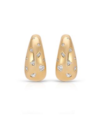 Bezel Crystal Dotted 18k Gold Plated Hoop Earrings