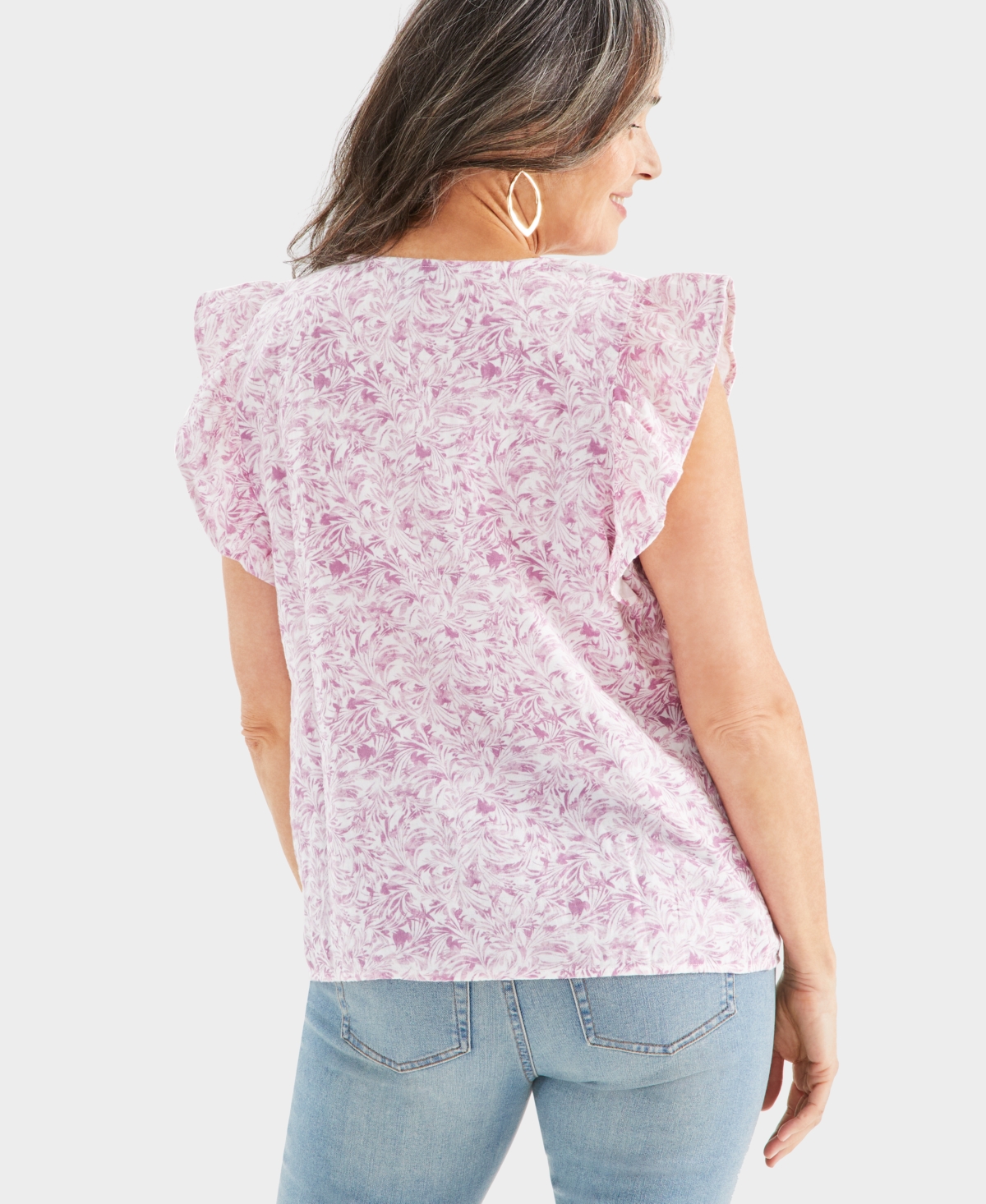 Style & Co Petite Wind Leaf Flutter-Sleeve Top, Created for Macy's