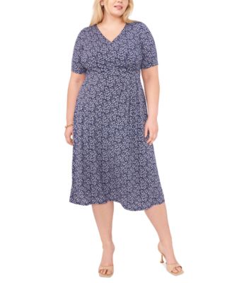 MSK - Plus Size Short-Sleeve V-Neck Midi Dress