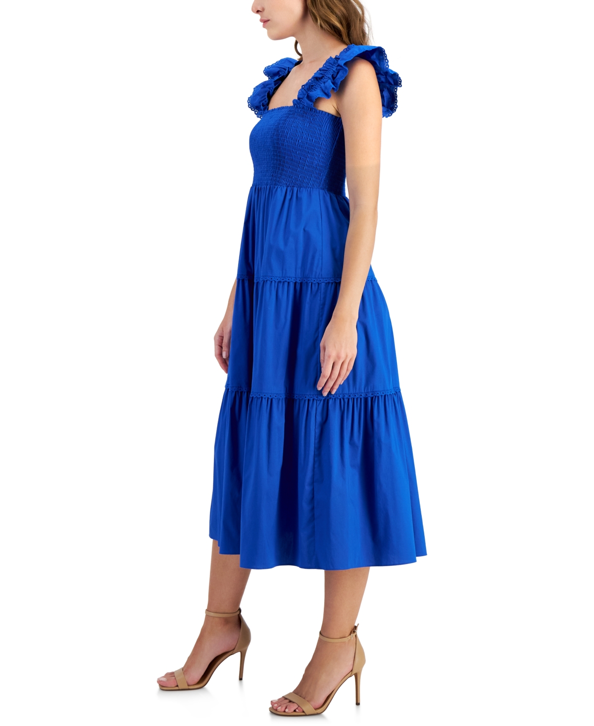 Shop Anne Klein Women's Smocked Ruffle-sleeve Tiered Dress In Daphne