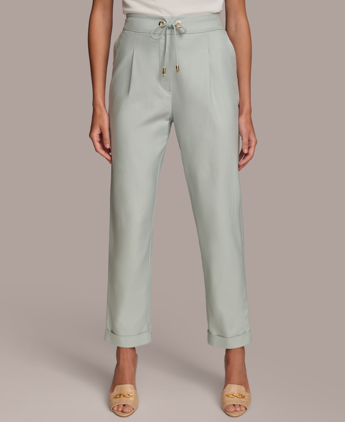 Shop Donna Karan Women's Tie-front Cotton Ankle Pants In Frost Blue