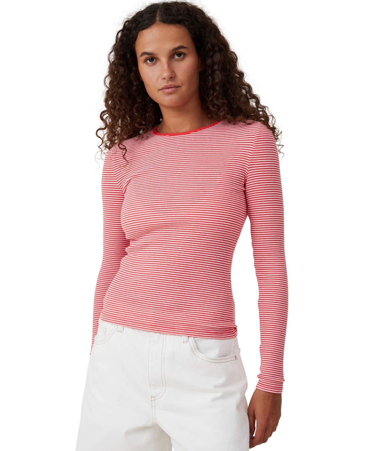COTTON ON WOMEN'S THE ONE RIB CREW LONG SLEEVE TOP