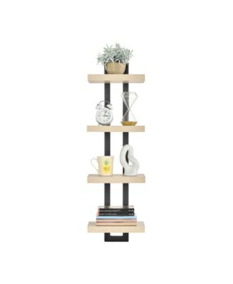 4-Tier Ladder Bracket Floating Wall Shelves, Black Metal Finish