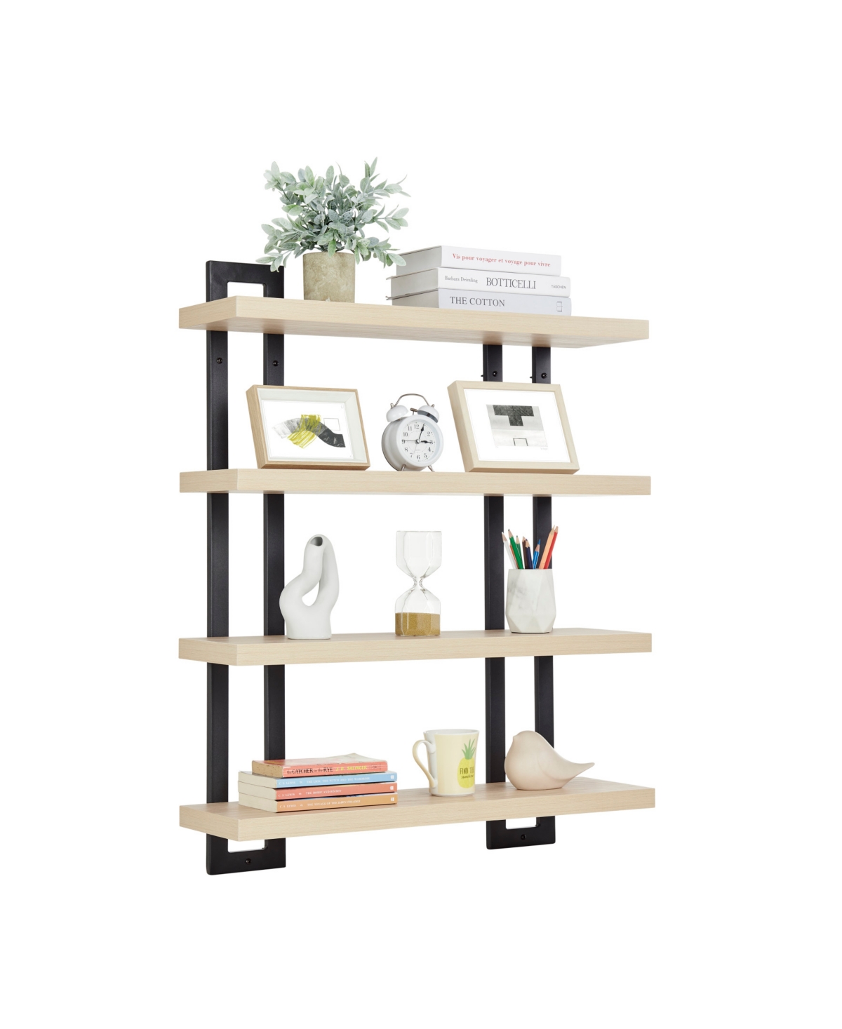 Shop Danya B 4-tier Floating Bracket Wall Shelf, Black Metal Finish In White Birch