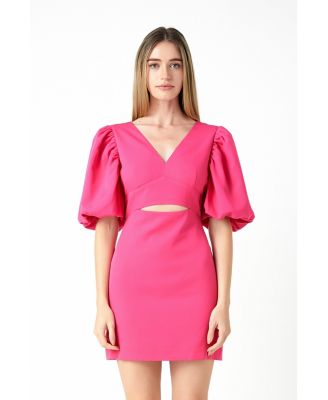 Women's Puff Sleeve Cut Out Mini Dress