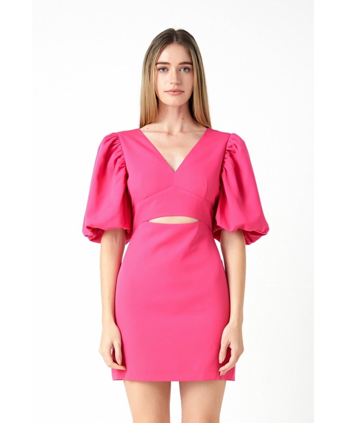 endless rose Women's Puff Sleeve Cut Out Mini Dress