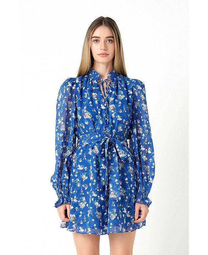 endless rose Women's Floral Chiffon Belted Mini Dress - Macy's
