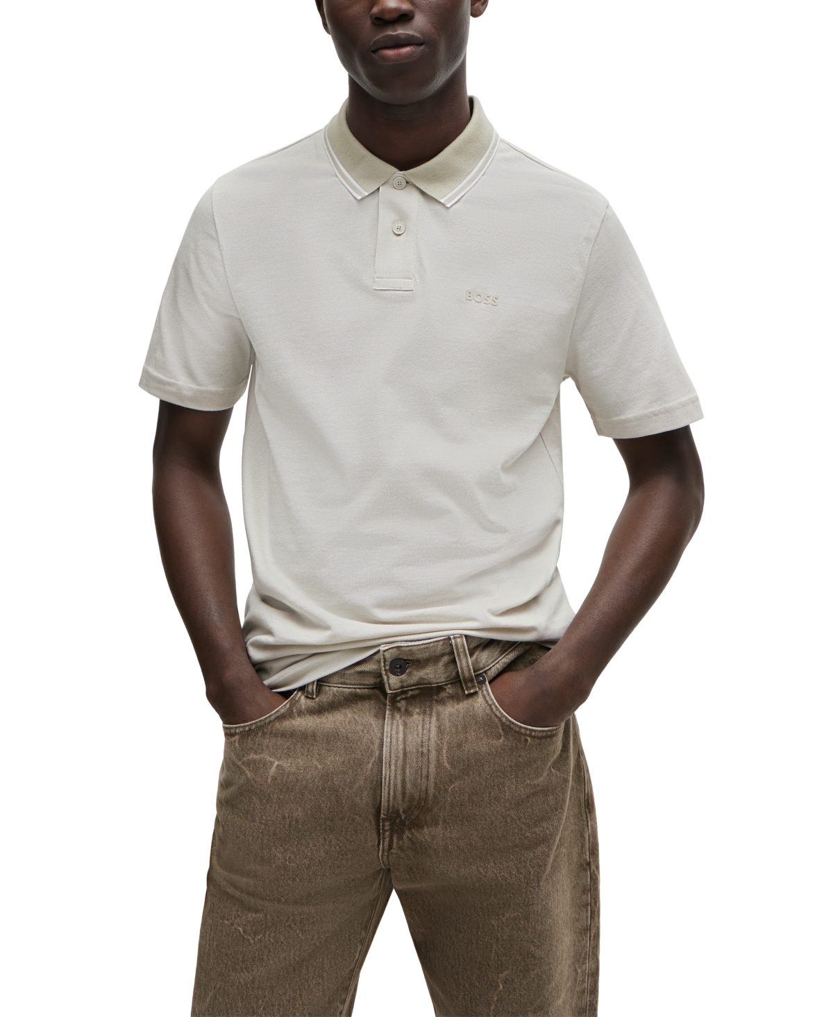 Hugo Boss Boss By  Men's Oxford Pique Logo Polo In White