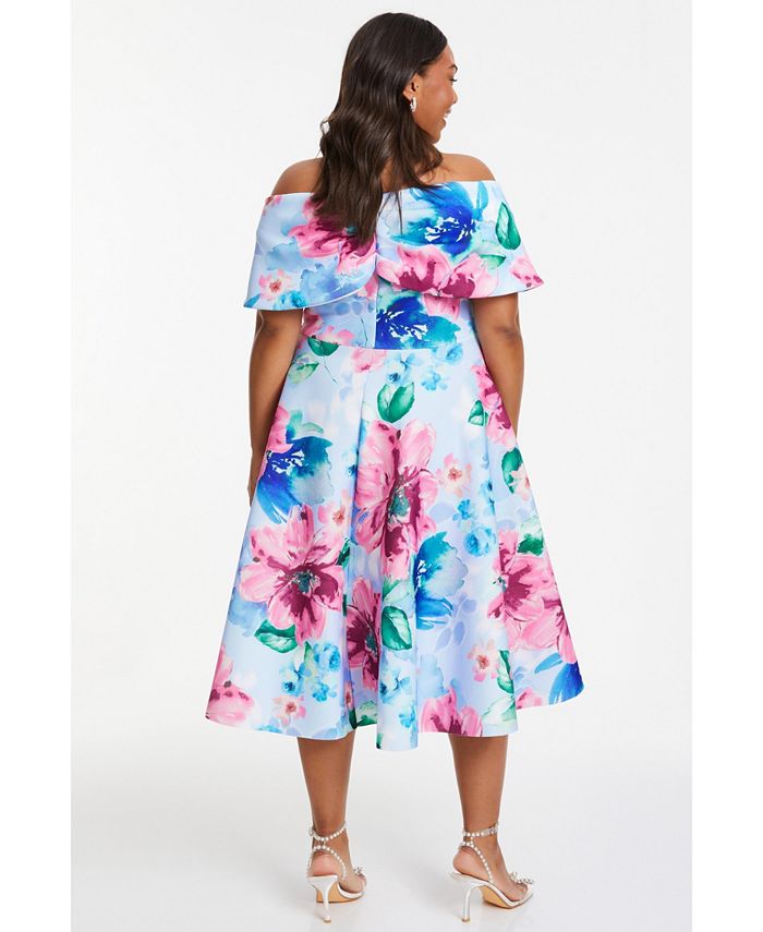 QUIZ Plus Size Scuba Floral Bardot Skater Midi Dress Macy's