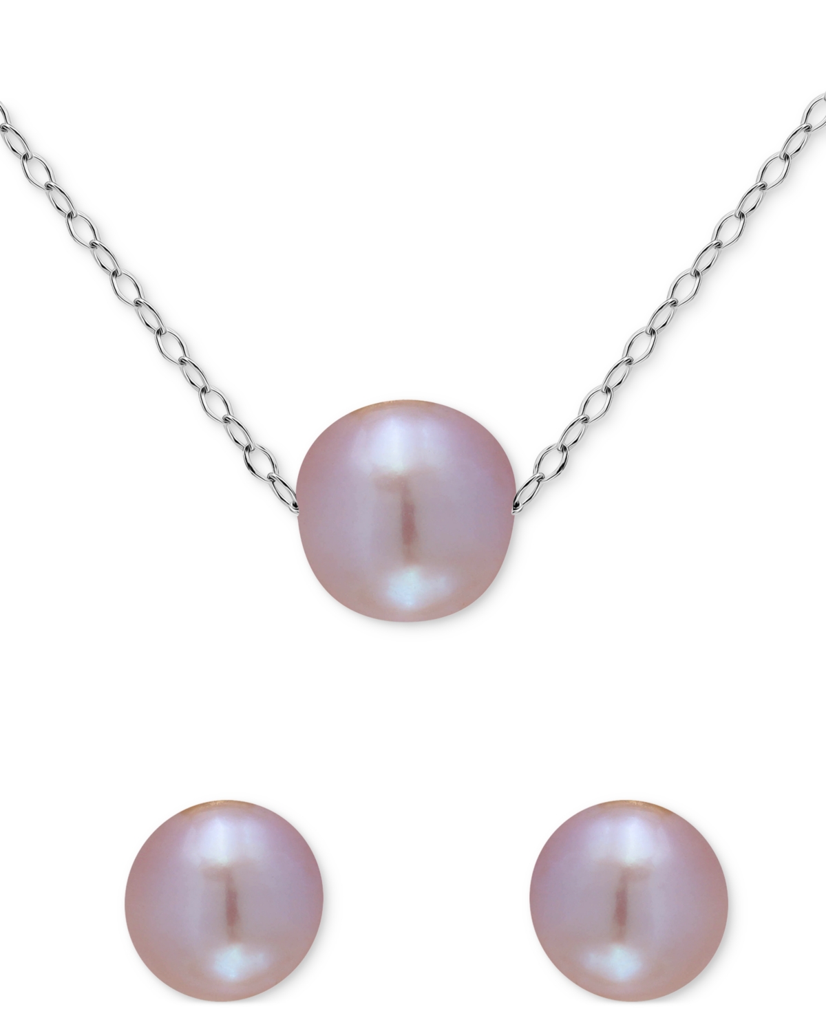 Macy's Two-pc. Set Dyed Black Cultured Freshwater Pearl (8-10mm) Pendant Necklace & Stud Earrings In Sterli In Pink,silver