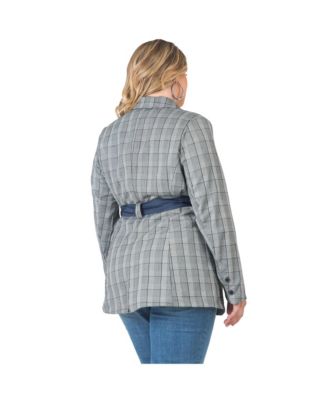 Women's Plus Size Plaid Wrap Blazer with Tencel Trim