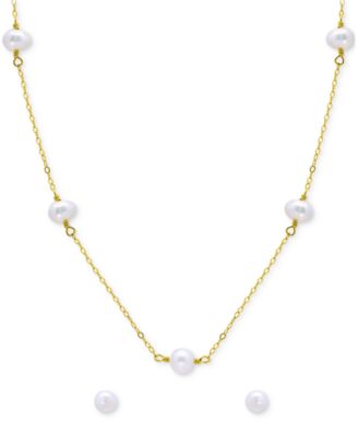 Macy's - Two-Pc. Set Dyed Black Cultured Freshwater Pearl (6mm) Collar Necklace & Stud Earrings in Sterling Silver (Also in White & Dyed Pink Cultured Freshwater Pearl)
