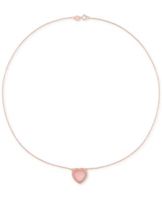 Pink Opal (5 ct. t.w.) Heart Bead Frame 17" Pendant Necklace in Rose-Plated Sterling Silver
