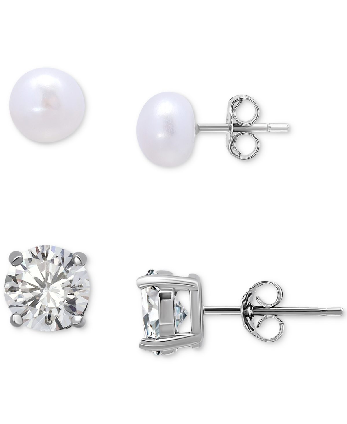 Giani Bernini 2-pc. Set Cultured Freshwater Pearl (7mm) & Cubic Zirconia Stud Earrings In Sterling Silver, Created