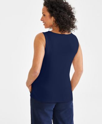 Women's Cotton Boat-Neck Sleeveless Top, Created for Macy's