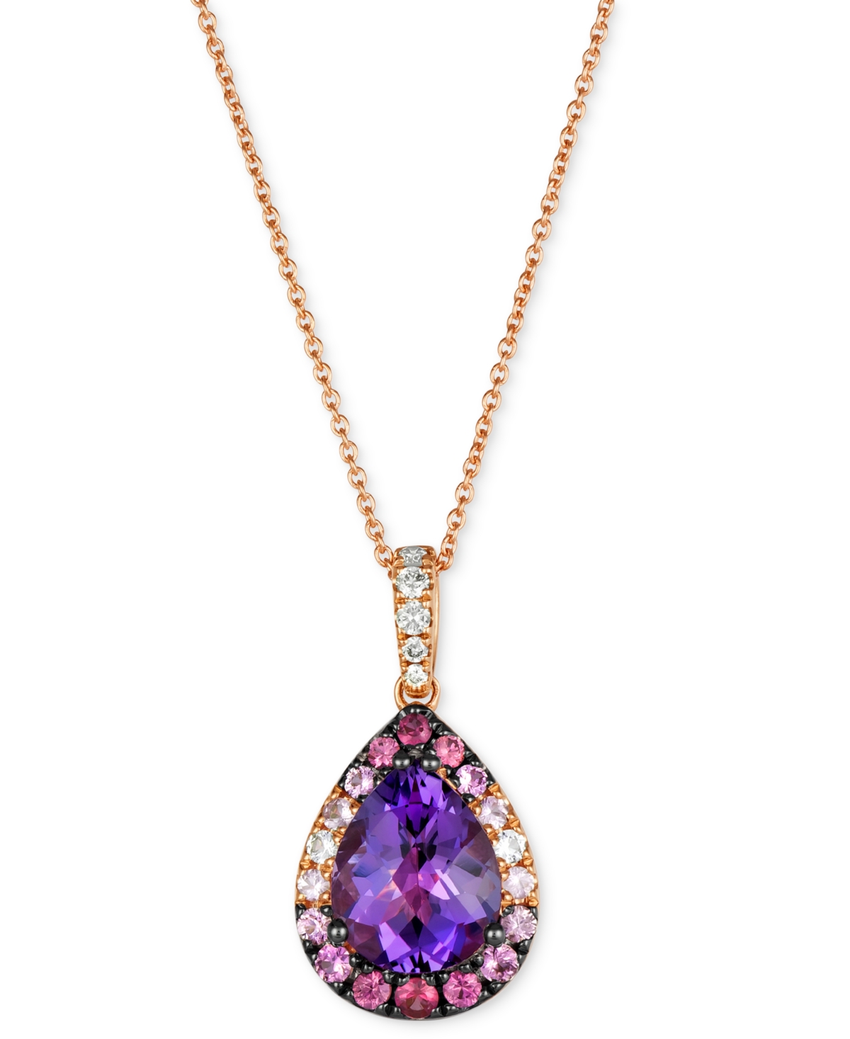 Le Vian Multi-gemstone (2-1/5 Ct. T.w.) & Nude Diamond (1/6 Ct. T.w.) Pear Halo Adjustable 20" Pendant Neckl In K Rg