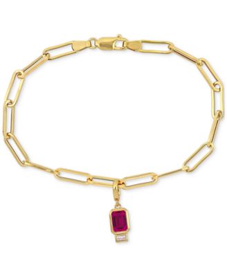 Macy's - Lab-Grown Ruby (1-1/3 ct. t.w.) & Lab-Grown White Sapphire (1/6 ct. t.w.) Single Charm Link Bracelet in 14k Gold-Plated Sterling Silver
