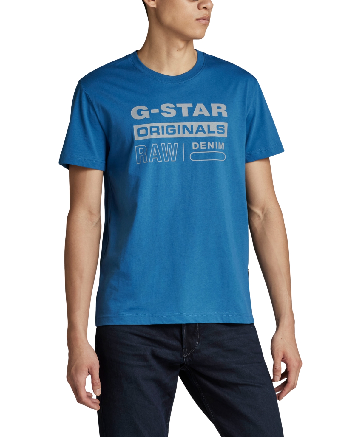 Shop G-star Raw Men's Reflective Originals Straight-fit Logo Graphic T-shirt In Retro Blue