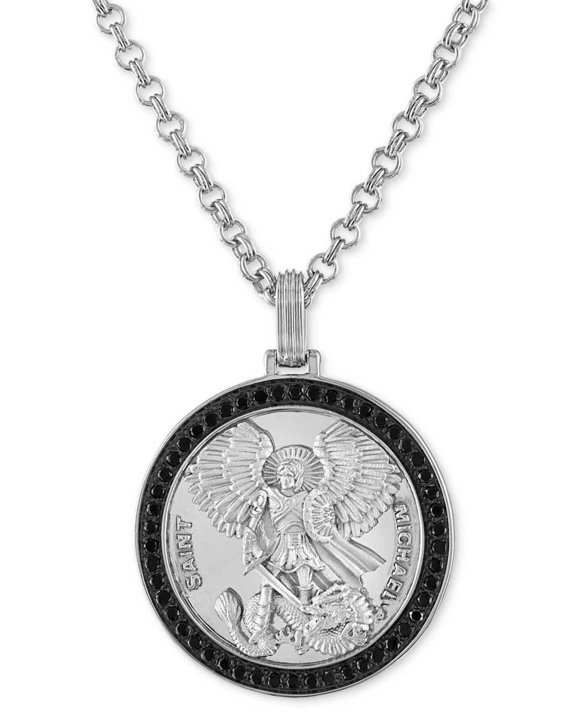 Esquire Men's Jewelry Diamond St. Michael Medallion 22" Pendant Necklace (1/4 Ct. T.w.) In 18k Gold-plated Sterling Silver In Silver,black