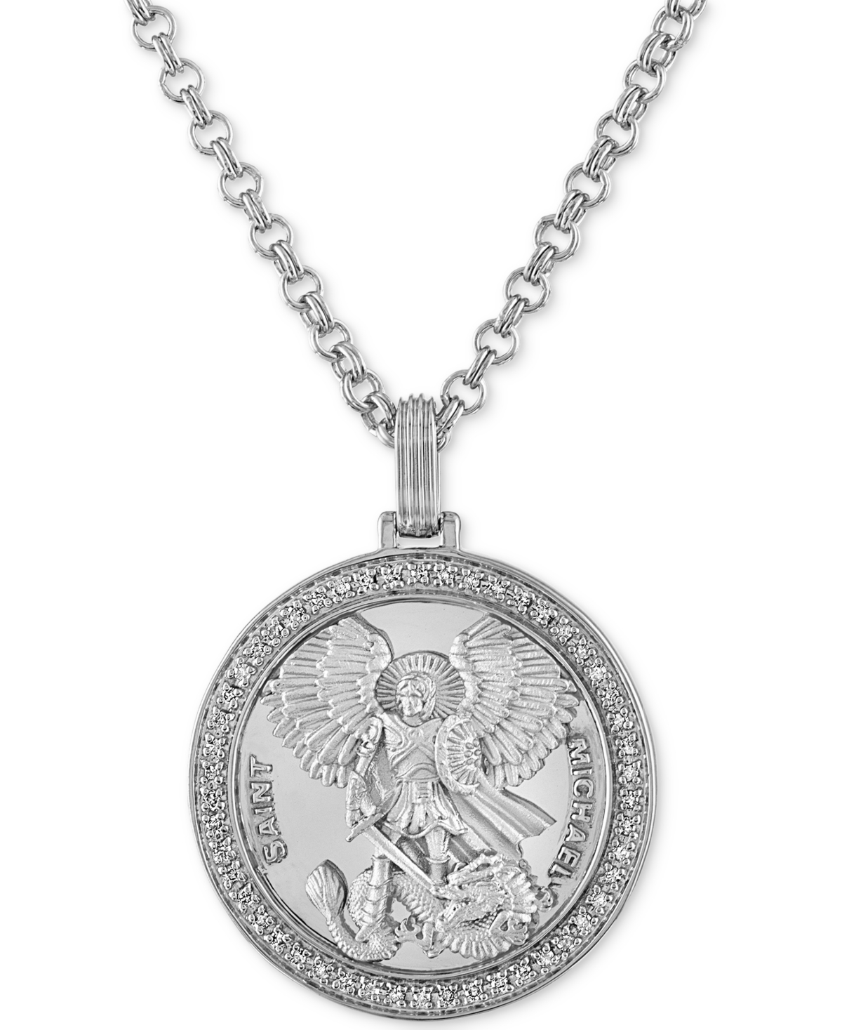 Esquire Men's Jewelry Diamond St. Michael Medallion 22" Pendant Necklace (1/4 Ct. T.w.) In 18k Gold-plated Sterling Silver In Silver,white