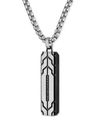 Black Diamond Dog Tag 22" Pendant Necklace in Stainless Steel & Black Ion-Plate, Created for Macy's