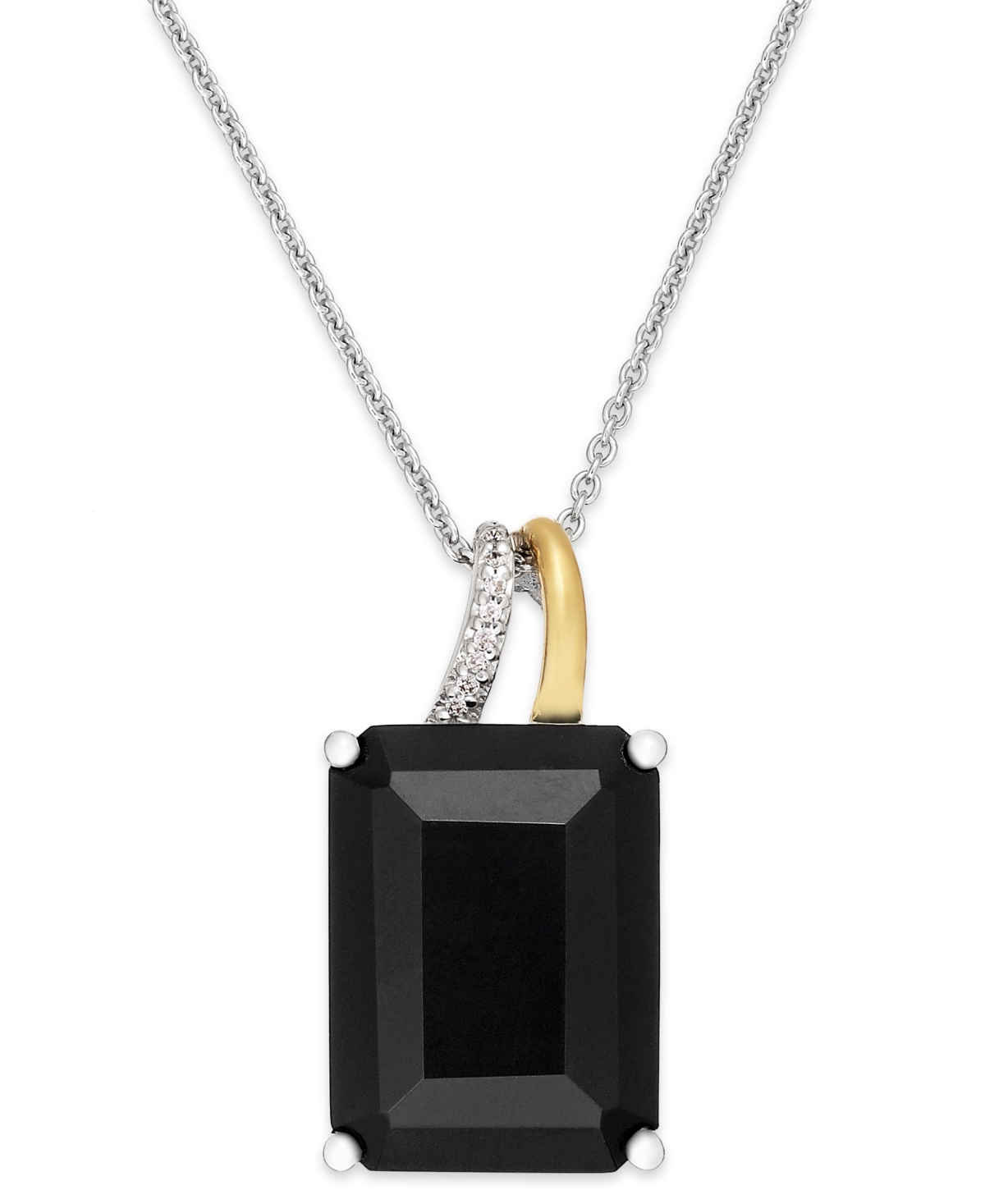Macy's Onyx (10 Ct. T.w.) And Diamond Accent Pendant Necklace In Sterling Silver And 14k Gold