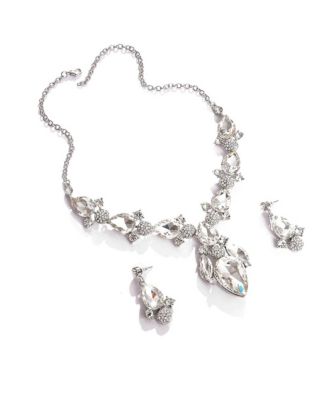 Women's Silver Stone Teardrop Necklace And Earrings (Set Of 2)