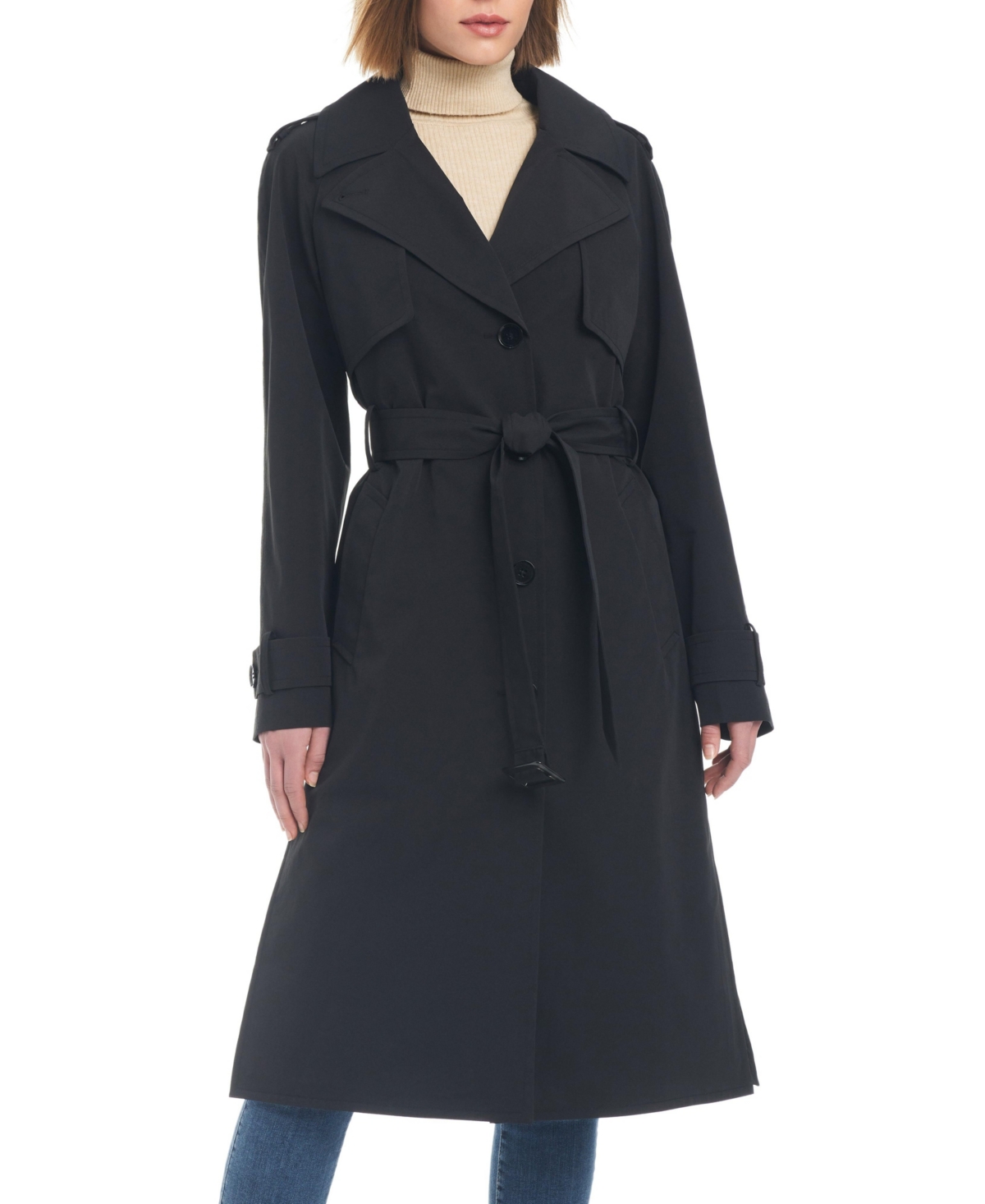 new york Women's Maxi Belted Water-Resistant Trench Coat - Black