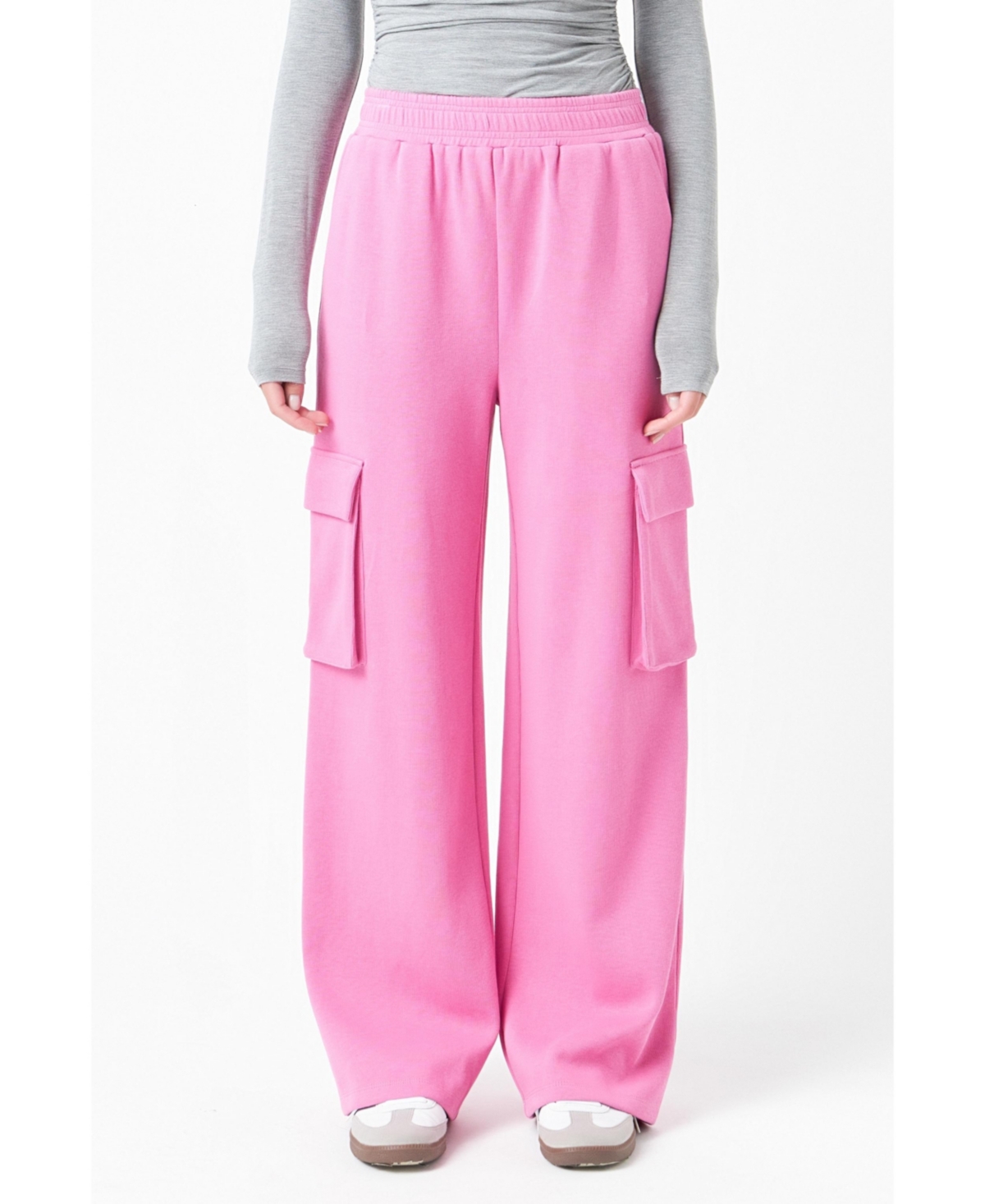 Women's Wide Knit Pants with Pockets - Pink