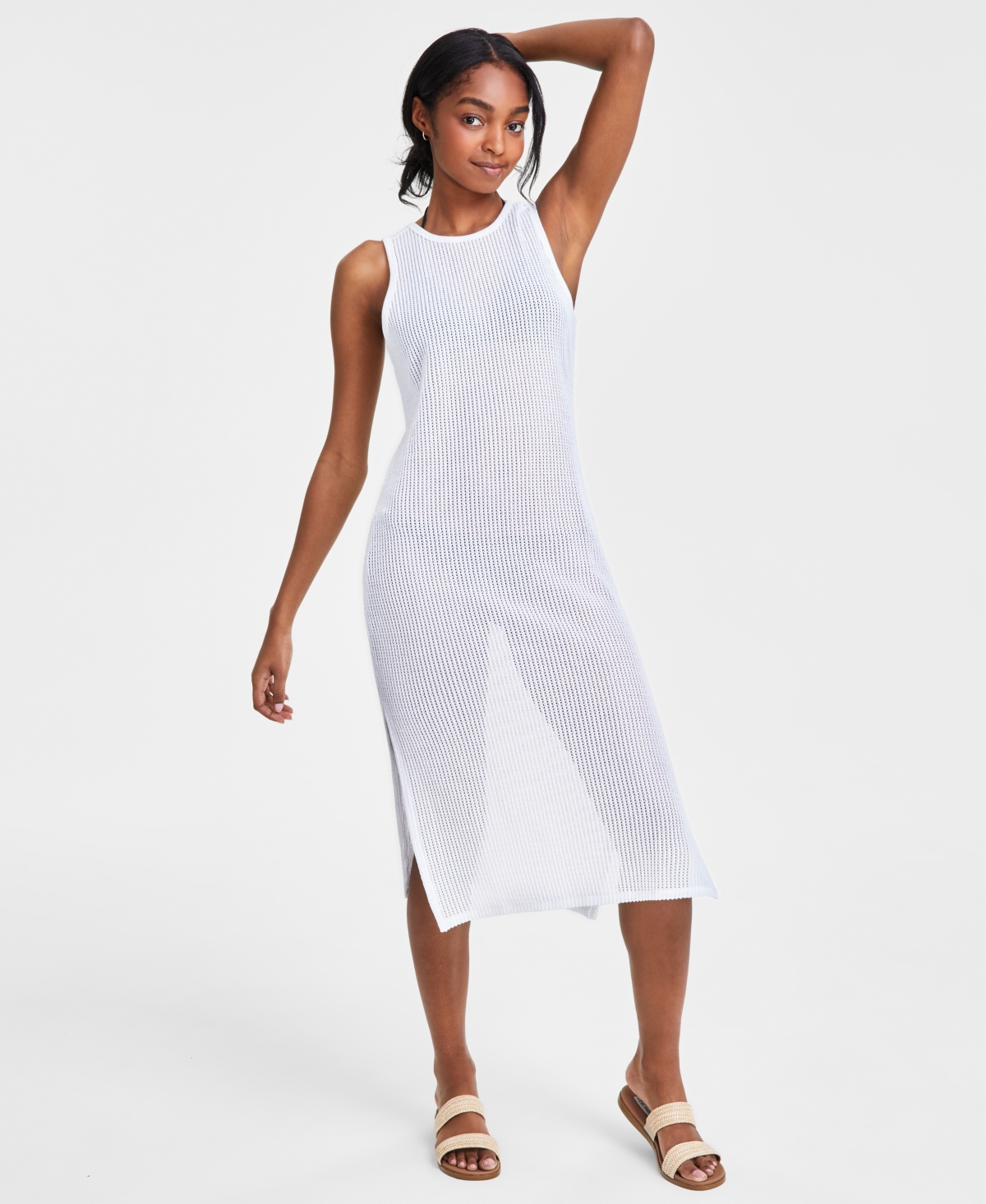 Juniors' Low-Back Midi Dress Swim Cover-Up, Created for Macy's - White