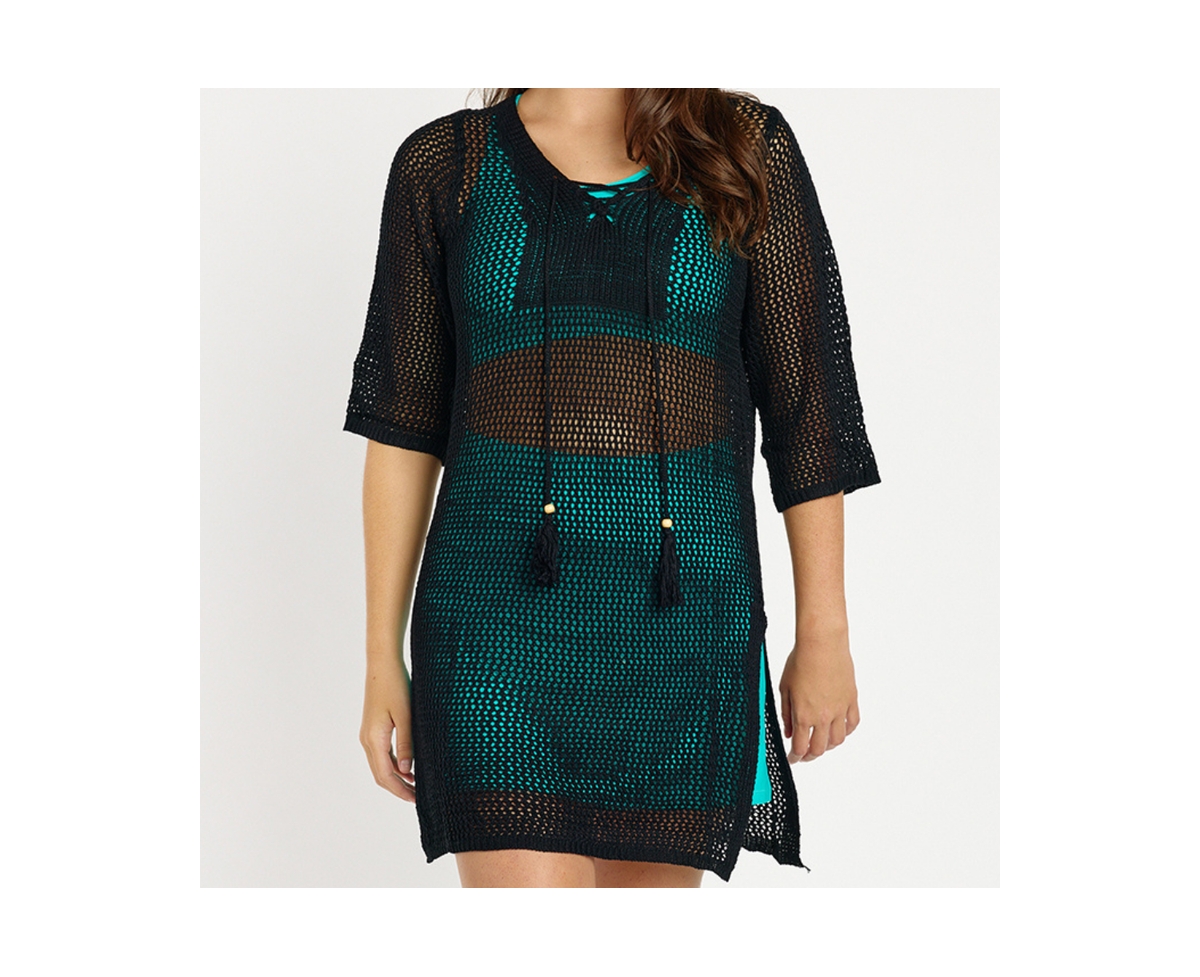Women's Crochet Beach Cover Up Dress - Black