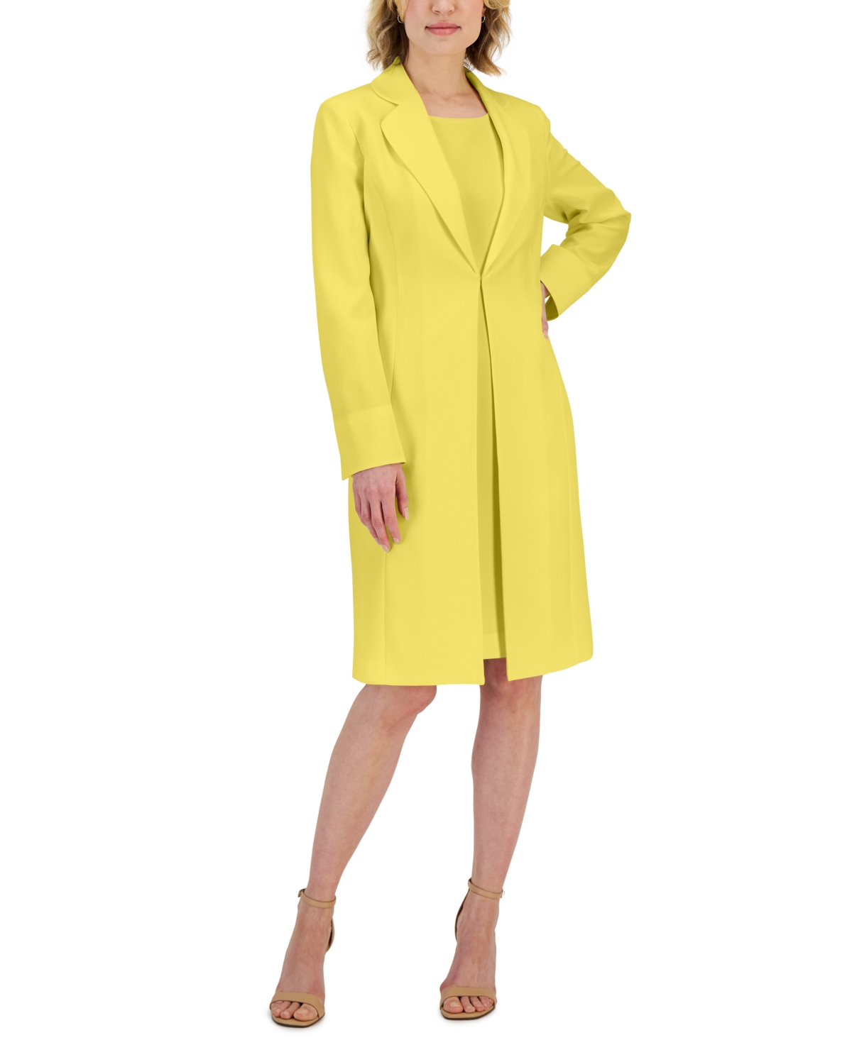 Women's Crepe Topper Jacket & Sheath Dress Suit, Regular and Petite Sizes - Harvest Gold