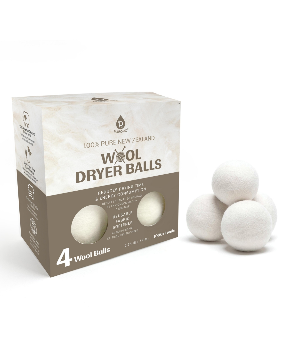 100% Pure New Zealand Wool Dryer Balls, Alternative to Dryer Sheets - Open White