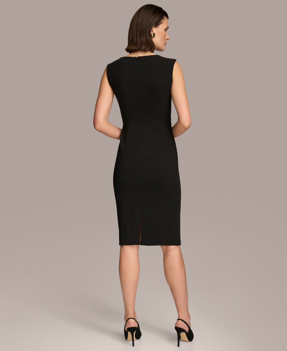 Shop Donna Karan Women's Asymmetric Hardware Sleeveless Sheath Dress In Black