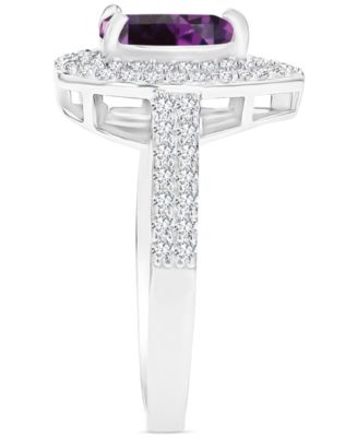 Amethyst (3/4 ct. t.w.) & Lab-Grown White Sapphire (3/4 ct. t.w.) Teardrop Halo Birthstone Ring in Sterling Silver (Also in Additional Birthstones)