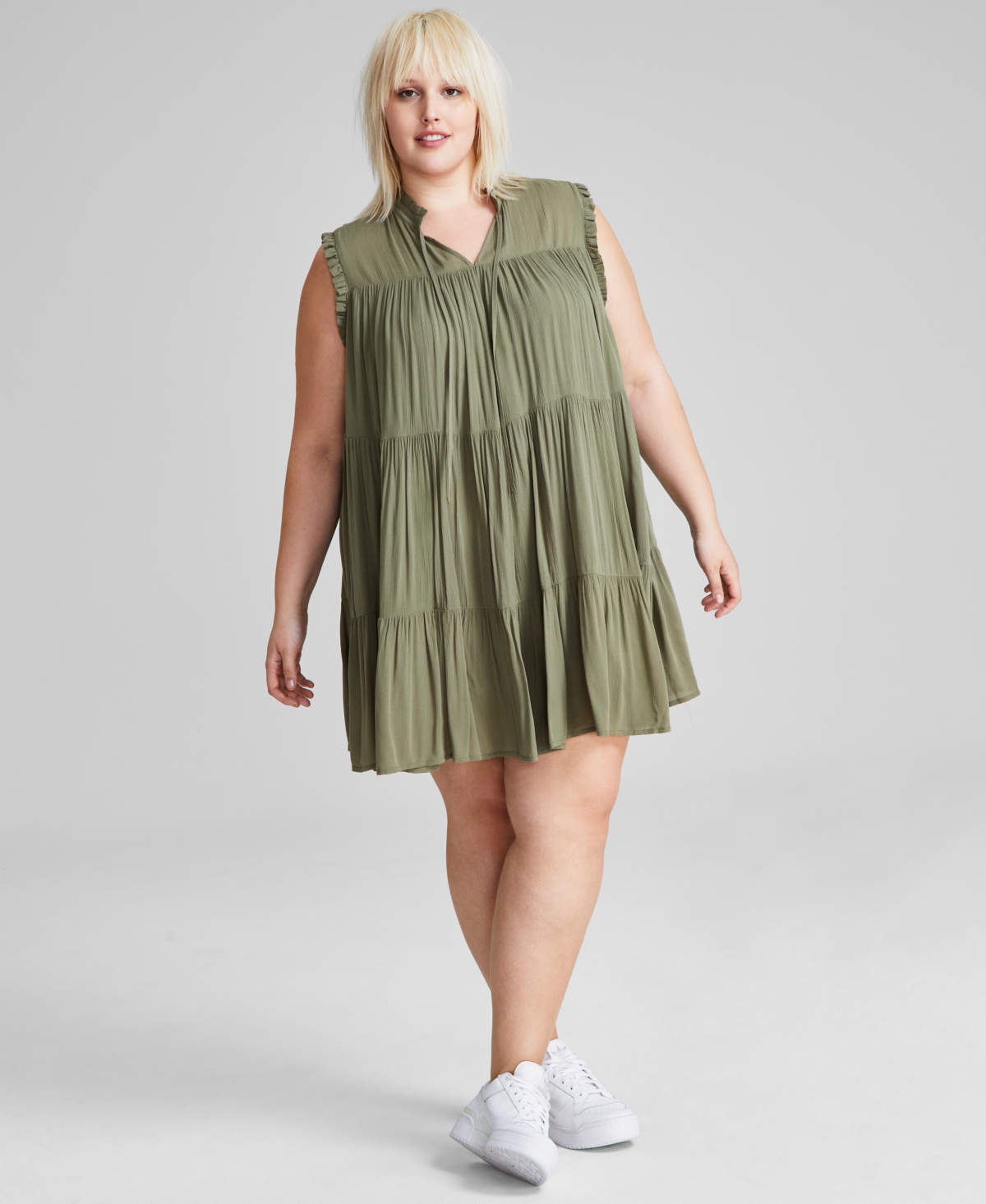Shop And Now This Women's Sleeveless Tiered Dress, Xxs-4x, Created For Macy's In Crushed Oregano