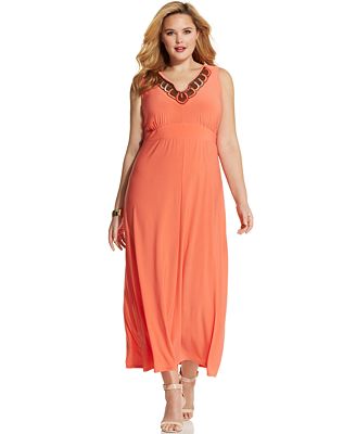NY Collection Plus Size Sleeveless Beaded Maxi Dress - Dresses - Plus ...