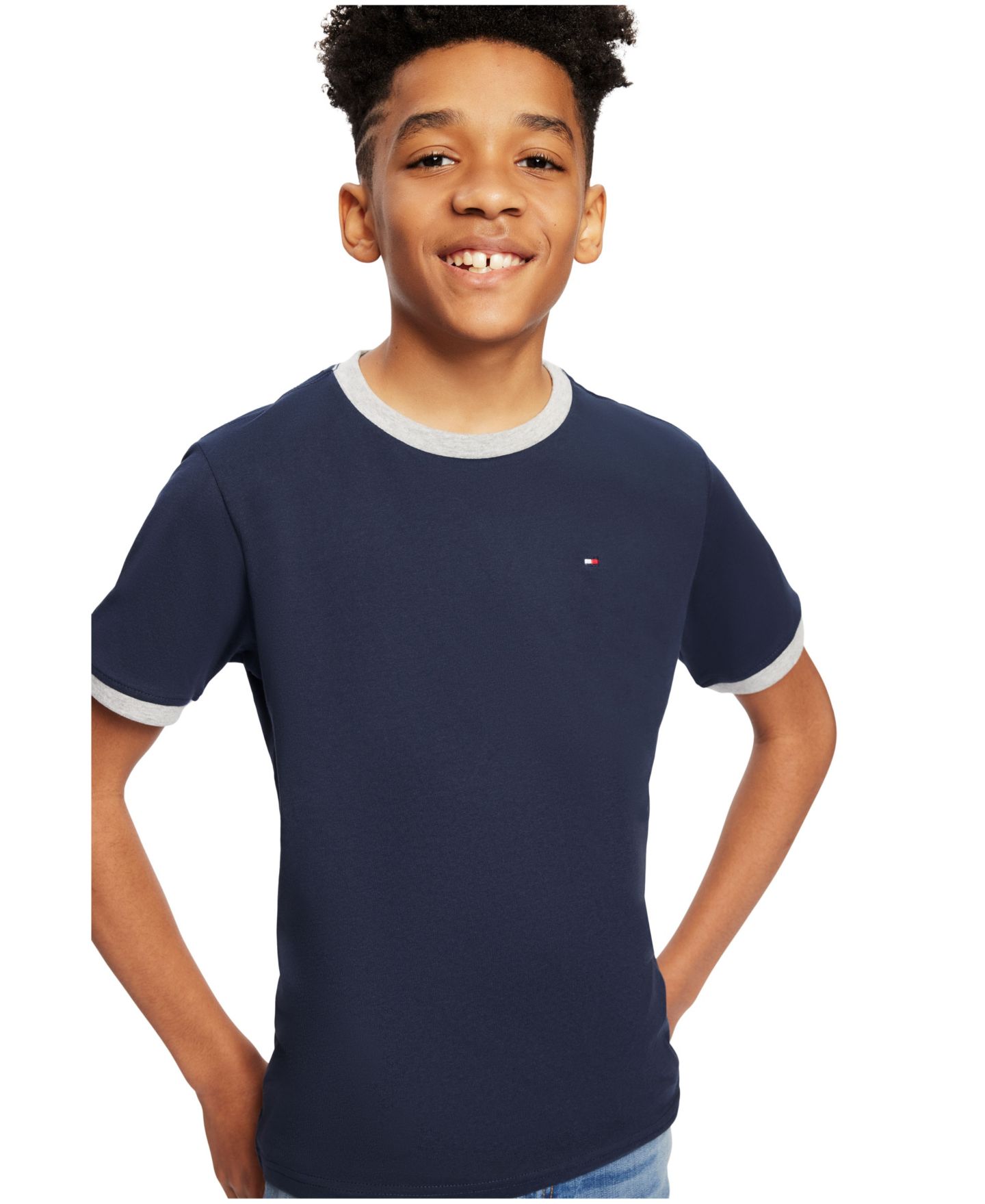 Футболка Tommy Hilfiger Contrast Trim Embroidered Logo Ken для мальчиков, цвет: Тёмно-синий — фото 3