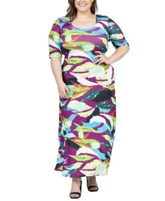 Plus Size Elbow Sleeve Casual A Line Maxi Dress