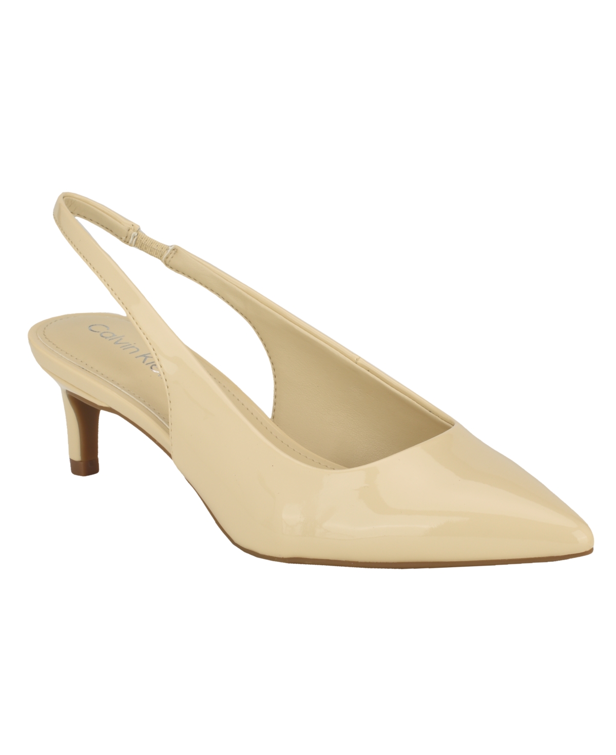 Calvin Klein Dainty Kitten Heel Pointed Toe Slingback Pump In Cream Patent