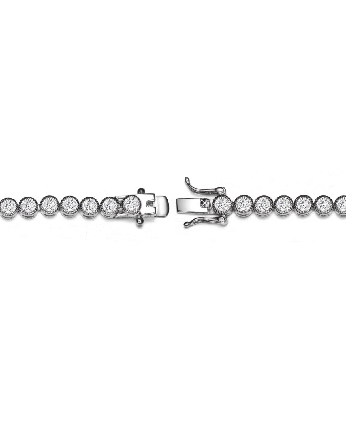 Stylish Sterlingwith White Gold Plated Clear Round Cubic Zirconia Milgrain Bezel Tennis Bracelet - Silver