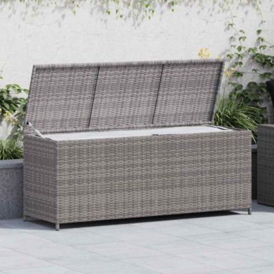 Patio Storage Box Gray 59.1"x19.7"x23.6" Poly Rattan