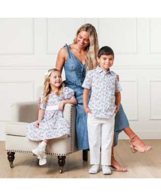 Boys' Short Sleeve Linen Shirt with Side Vent, Kids