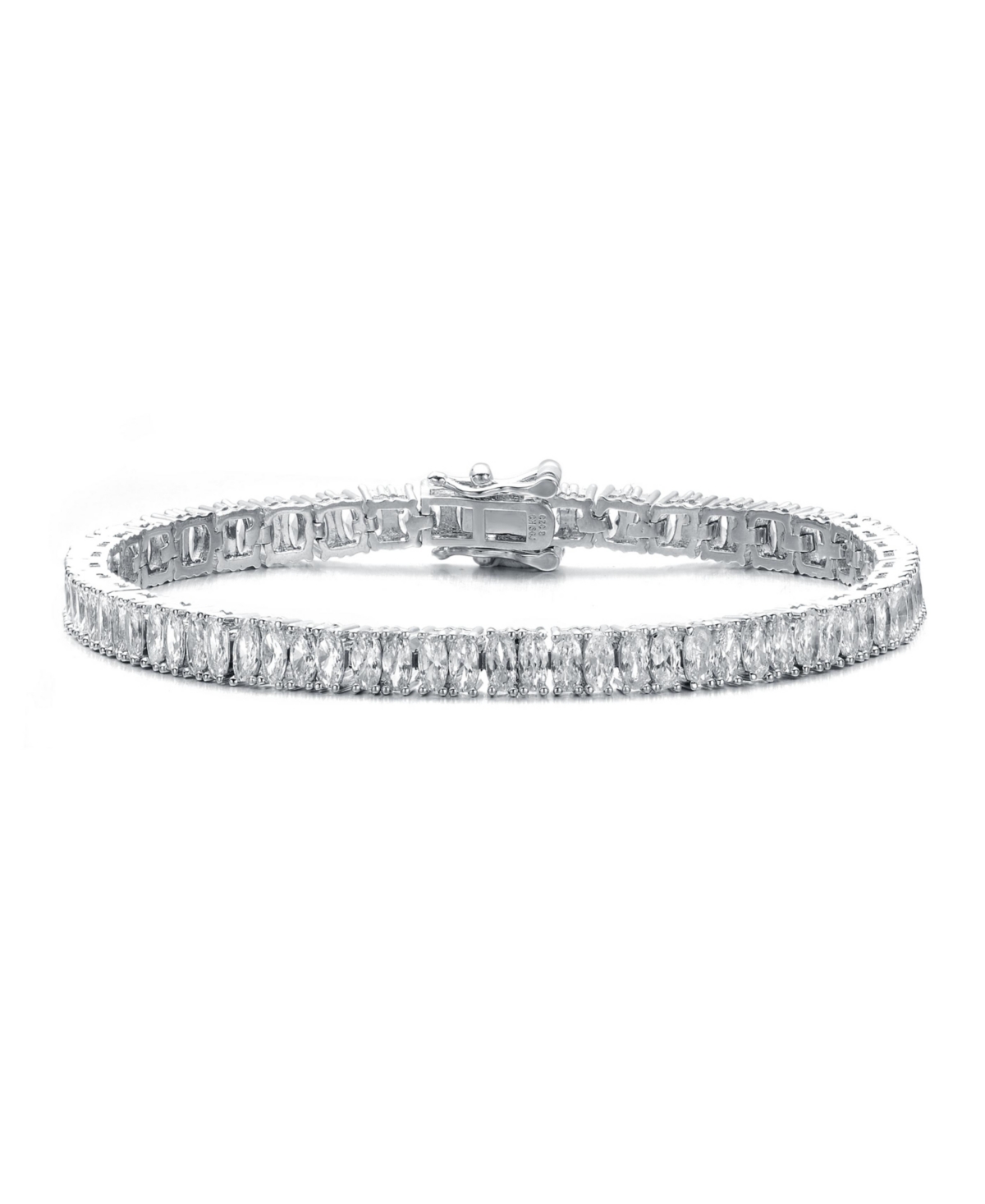 White Gold Plated with Clear Cubic Zirconias Tennis Bracelet - Silver