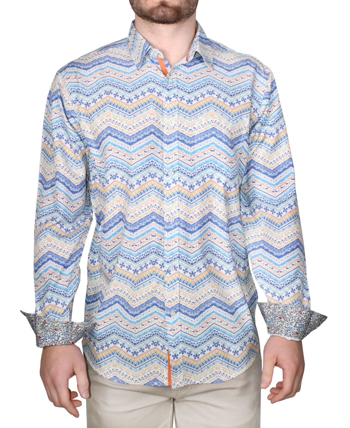 Men's Printed Long-Sleeve Woven Shirt - Light Blue