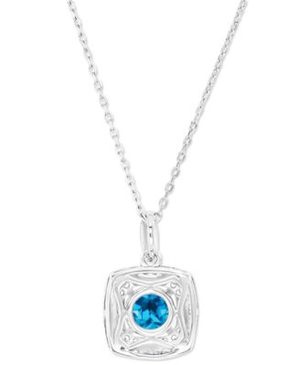 Amethyst & Lab-Grown White Sapphire Square Halo Birthstone Pendant Necklace in Sterling Silver, 16" + 2" extender 
