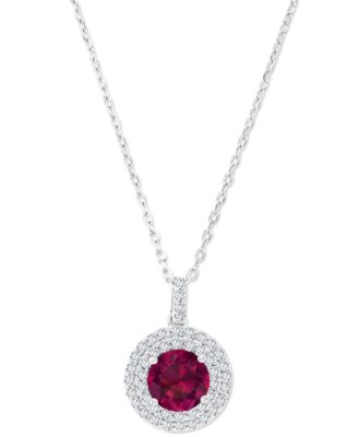 Amethyst (1-1/5 ct. t.w.) & Lab-Grown White Sapphire (3/8 ct. t.w.) Halo Birthstone Pendant Necklace in Sterling Silver, 16" + 2" extender